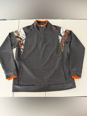 Unline Legendary Gray Heather Pullover with Camo Panels and Orange Trim XL